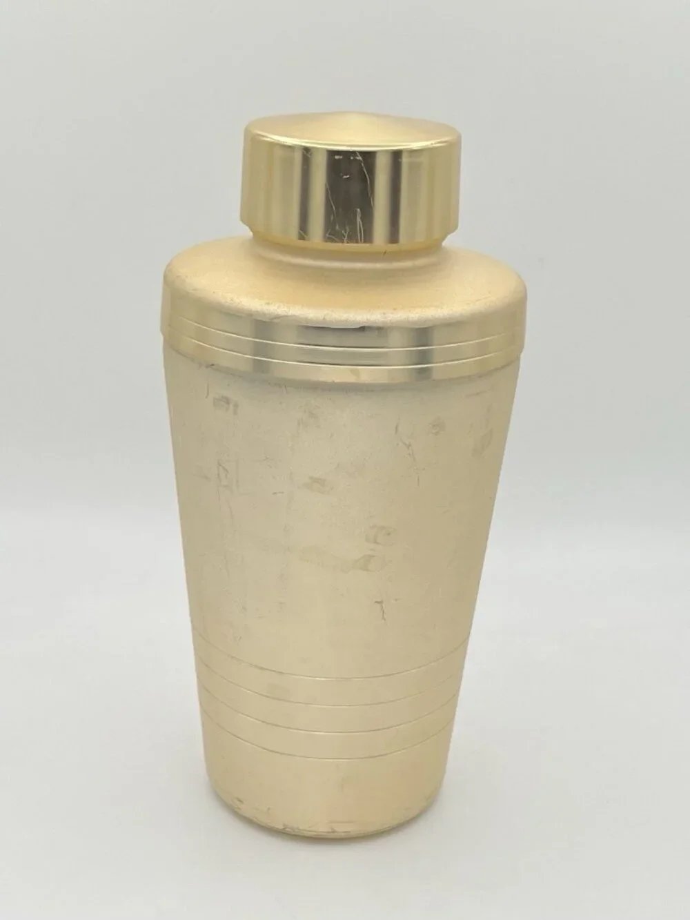 Vintage Mid Century Modern Gold Cocktail Shaker Mirro Aluminum Barware Atomic